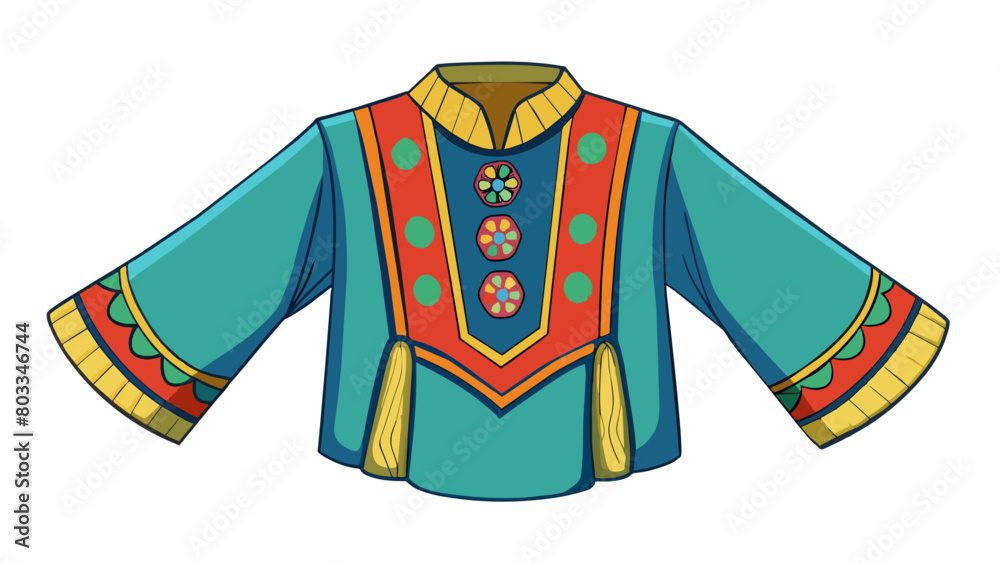 Poster a flowy bohemianstyle shirt with billowing sleeves and intricate embroidered details. the fabric is 