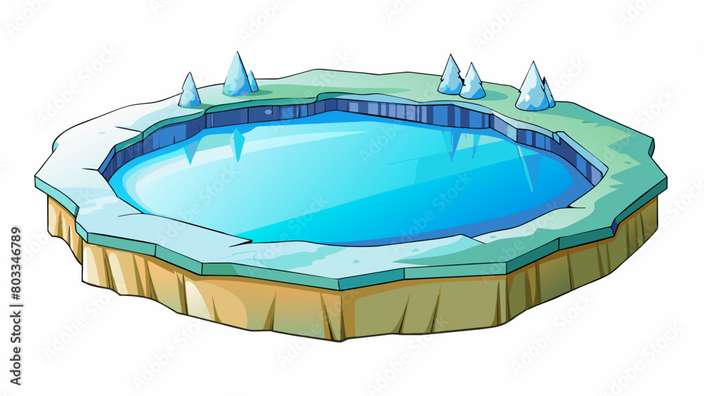 Poster a frozen pond with a thin layer of ice covering its surface. the water beneath the ice is almost imp
