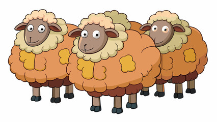 A flock of grazing sheep their thick wool coats serving as a renewable resource for warm clothing and blankets.. Cartoon Vector
