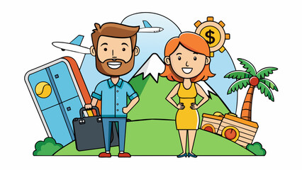 After weeks of careful budgeting and saving a couple was finally able to afford their dream vacation. This successful outcome serves as a conclusion. Cartoon Vector