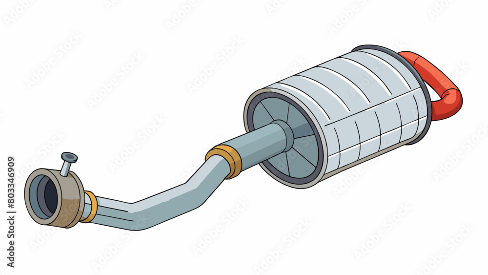 Poster a grey cylindrical filter resembling a large straw attached to the exhaust pipe of a car ping and ne