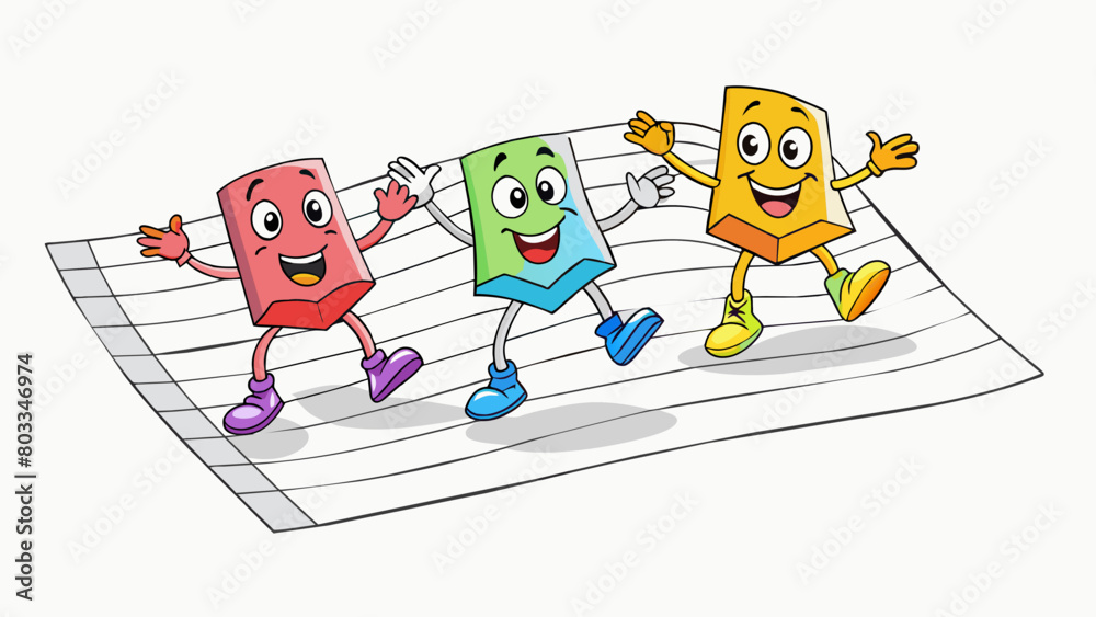 Poster A group of colorful notes dancing on a sheet of paper jumping and twirling in perfect harmony. The notes are light and airy almost weightless as they. Cartoon Vector