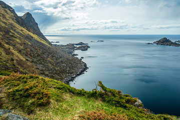 nature sceneries inside the area surroundings of Leknes, Lofoten Islands, Norway, during the spring...