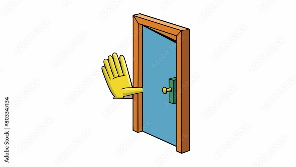 Poster A hand reaching out towards a door ready to turn it and open the door showing the intention of entering a room.. Cartoon Vector