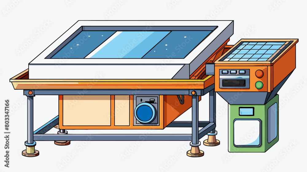 Poster a hightech industrial screener with a digital display and touchscreen controls. the raw materials ar