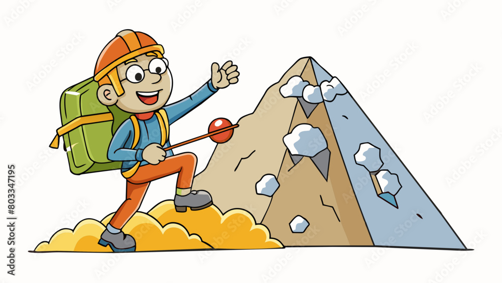 Aufkleber a hiker reaches the summit of a mountain panting and sweating from the steep climb. as she gazes out