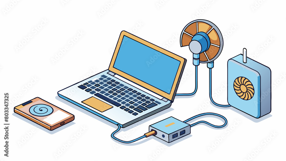 Poster a laptop charging on a desk connected to an outlet with multiple other devices. the heat coming from