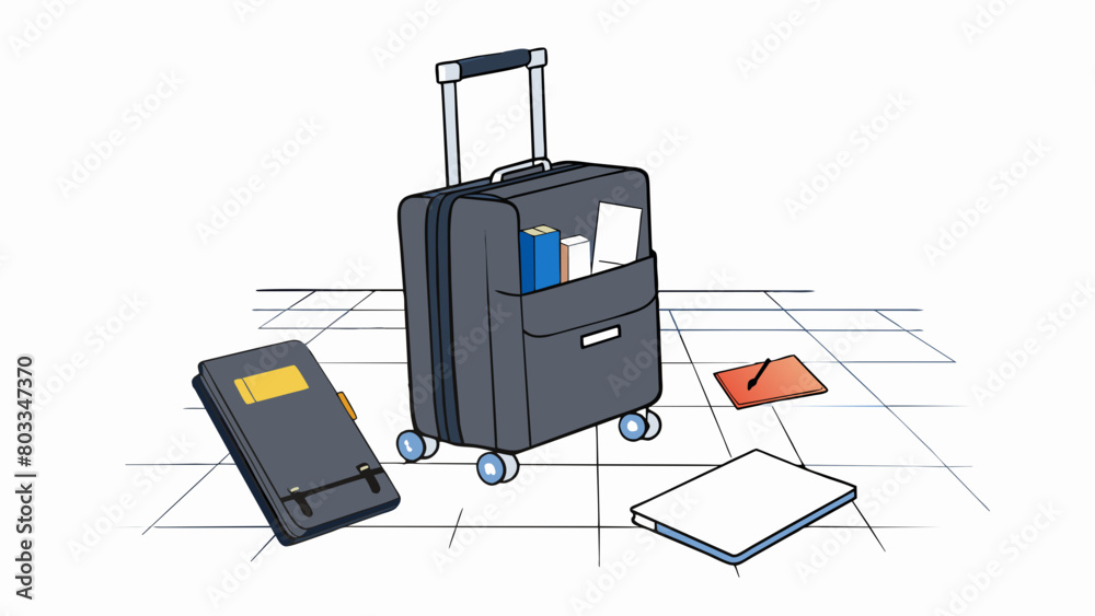 Poster a large black suitcase sits on the floor of an airport lounge its wheels and handle showing signs of