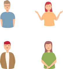 Fototapeta premium Down disease icons set cartoon vector. Happy people with down syndrome. Genetic disease