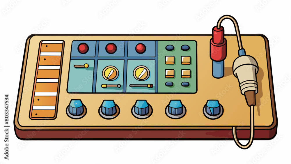 Poster A large rectangular panel with multiple s buttons and dials used to calibrate audio and visual equipment such as speakers and monitors. It is also. Cartoon Vector