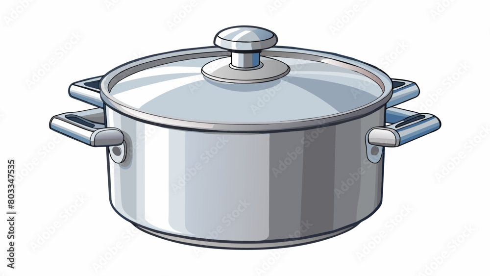 Sticker a large stainless steel cooking pot used in professional kitchens. it has a tightly sealed lid with 