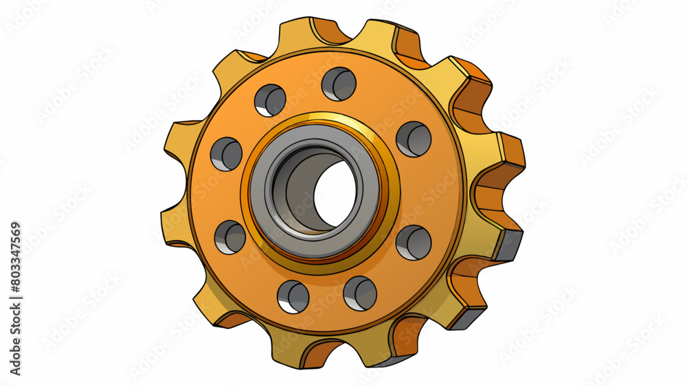 Poster a large rugged sprocket made of durable steel with a thick center hub and wide intricate teeth exten