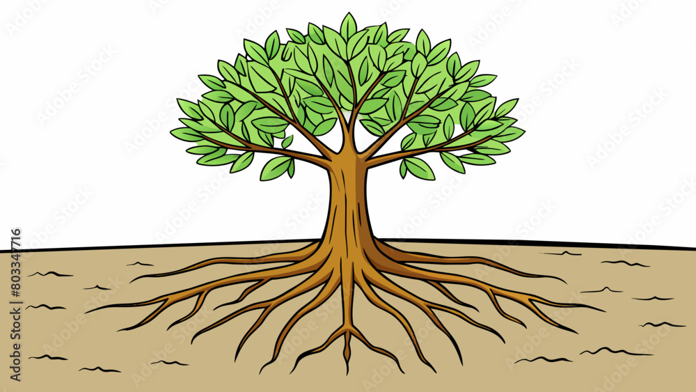 Aufkleber a lone tree on a wide open plain its roots firmly planted in the ground and branches stretching towa