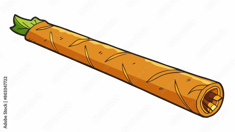 Poster a long slender tube made of paper and stuffed with dried leaves. it is often held between the finger