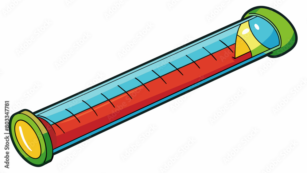 Aufkleber A long thin glass tube filled with a clear liquid and marked with precise increments used to calibrate measuring tools such as rulers and micrometers.. Cartoon Vector