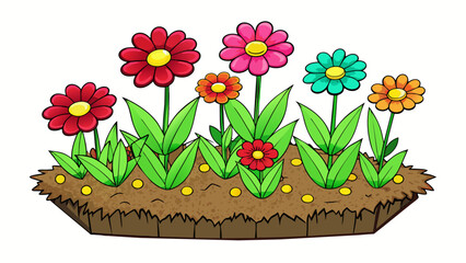 A lush garden filled with vibrant flowers each one representing a milestone achieved through dedication and perseverance. The roots of the flowers. Cartoon Vector