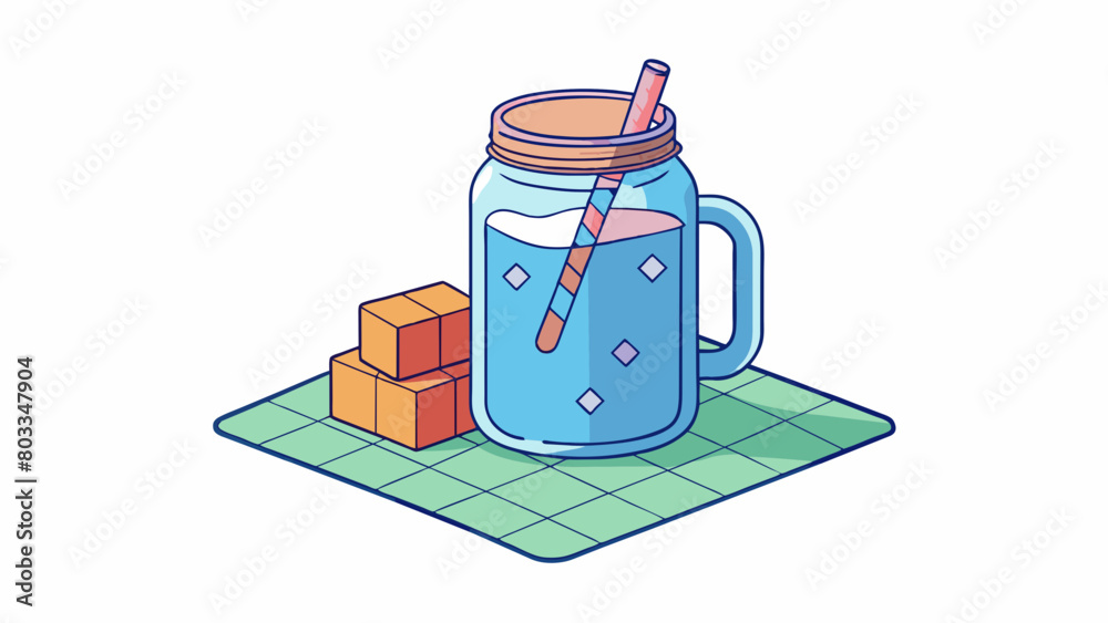 Poster a mason jar filled with cold coffee sits on a picnic blanket the ice cubes clinking softly as they s