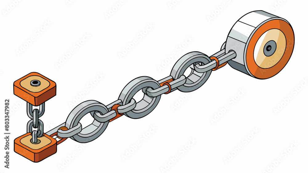 Aufkleber A metal chain with links that hook onto each other used to transmit power and motion between two components.. Cartoon Vector