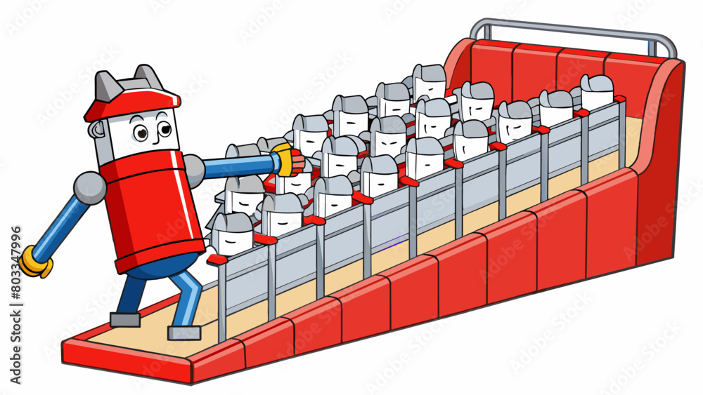 Poster A metal fence surrounded by rows of seats filled with cheering spectators as a player in a red jersey slides into a base narrowly avoiding the glove. Cartoon Vector