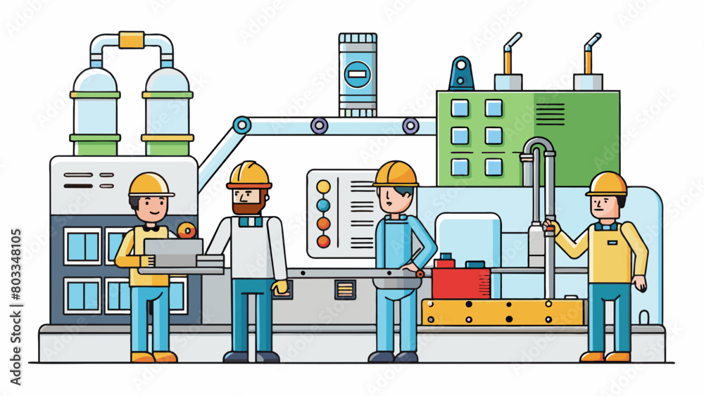 Poster A modern sleek factory with hightech equipment and automated machines where engineers and technicians work together to create precisionengineered. Cartoon Vector
