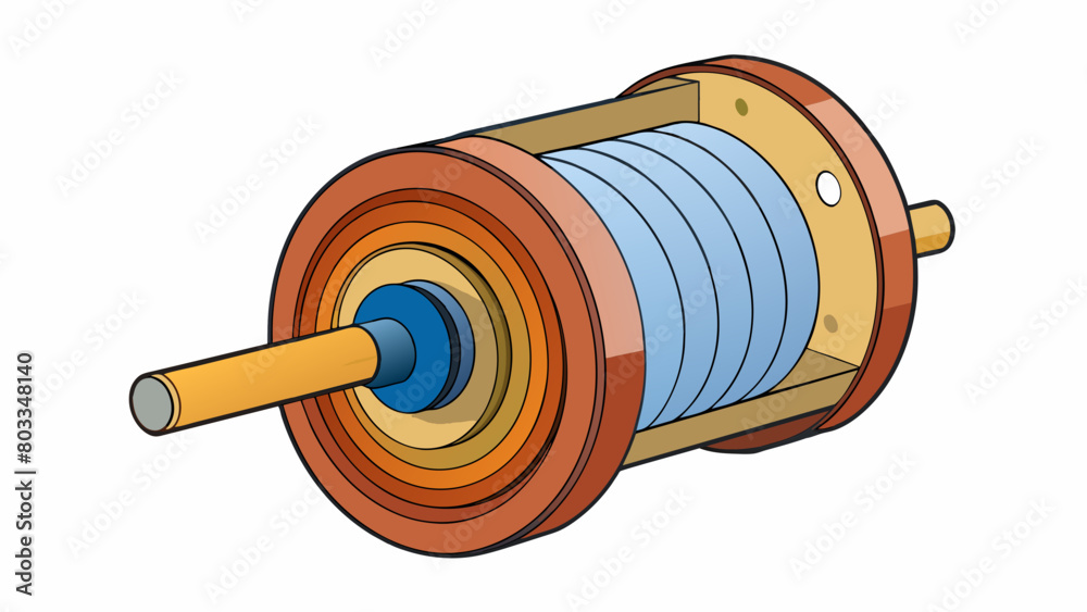 Poster A motor is a flat discshaped object with a small circular coil on the front. Behind the coil there is a series of magnets that alternate in polarity.. Cartoon Vector