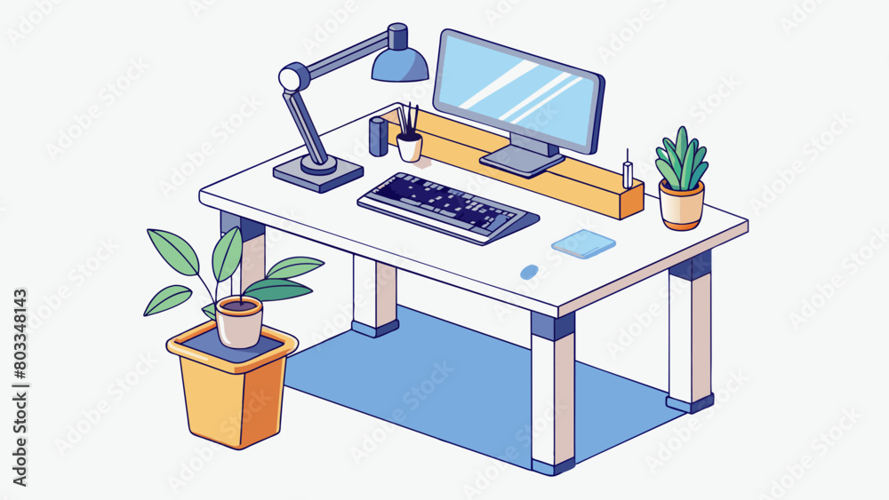 Wall mural A modern workstation features a sleek adjustable standing desk that can be used while standing or sitting. It also has a monitor arm that allows the. Cartoon Vector