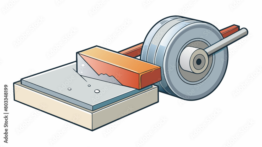 Poster an aluminum block is p on a grinding wheel which rapidly removes small layers of metal to smooth out
