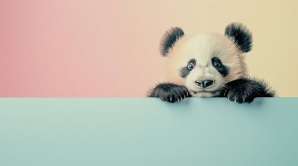 Panda Bear Leaning on Blue and Pink Wall