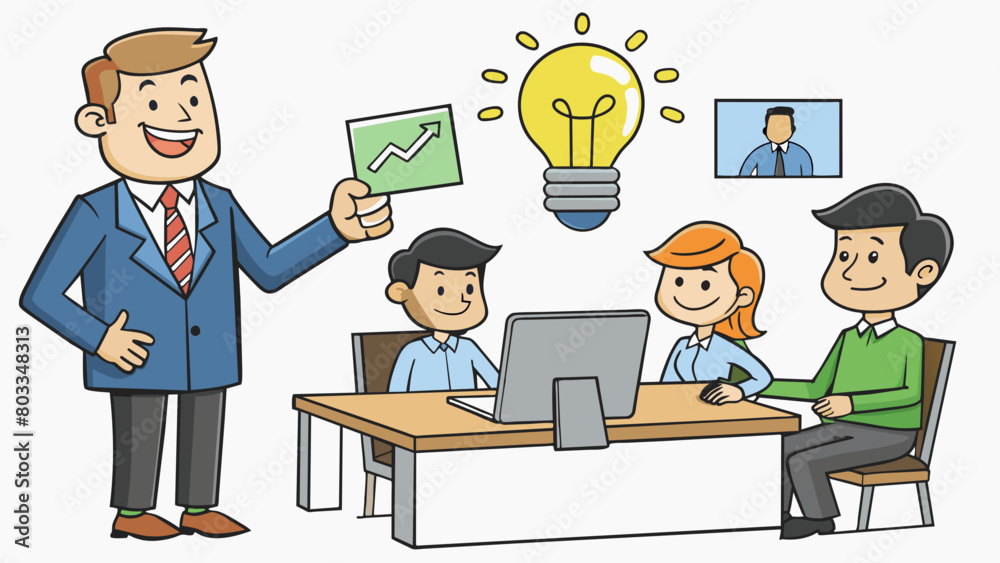 Aufkleber A new employee at a company suggesting a more efficient way to complete a task during a team meeting. They show creativity and innovation by offering. Cartoon Vector