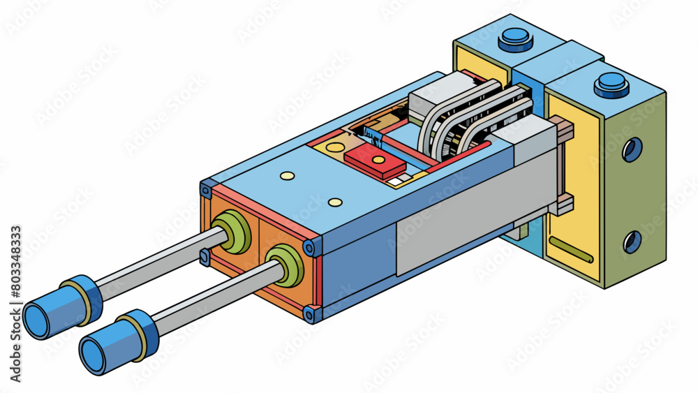 Poster An electromagnetic actuator equipped with intricate wiring and intricate circuitry specifically designed to control the opening and closing of doors. Cartoon Vector