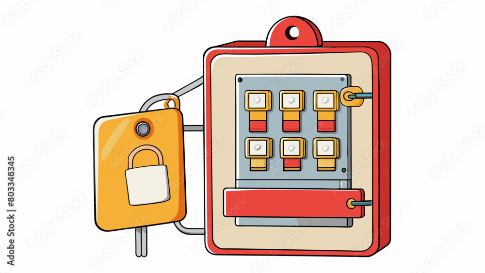 Poster An electrical panel with a lockout device that completely covers the circuit breakers and prevents them from being turned on. The device also has a. Cartoon Vector