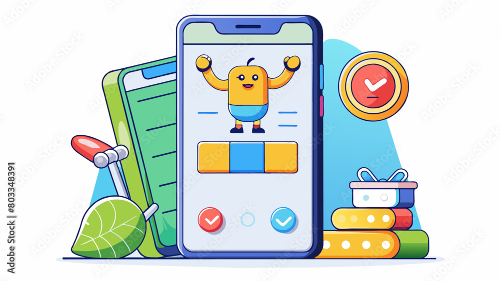 Poster An innovative proposal for a mobile app that allows users to track their fitness and nutrition goals. The interface is userfriendly and features. Cartoon Vector