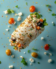 A delicious and healthy wrap with chicken, vegetables, and feta cheese