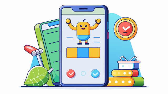 An innovative proposal for a mobile app that allows users to track their fitness and nutrition goals. The interface is userfriendly and features. Cartoon Vector
