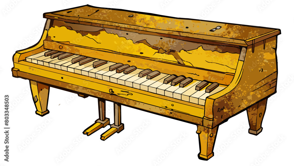 Poster an old and wornout piano its paint chipped and its keys yellowed with age. despite its aged appearan