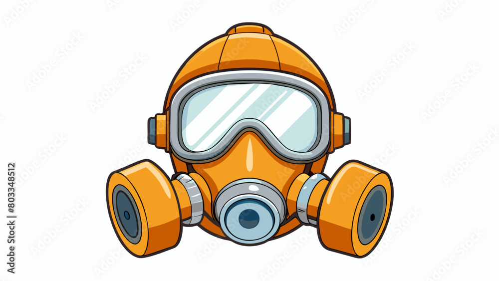 Poster an orange fullface respirator with two round clear plastic cartridges on either side of the face. th