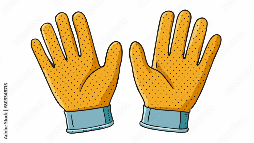 Poster a pair of thick rubber gloves with textured grips on the fingers and palms. the gloves are lined wit