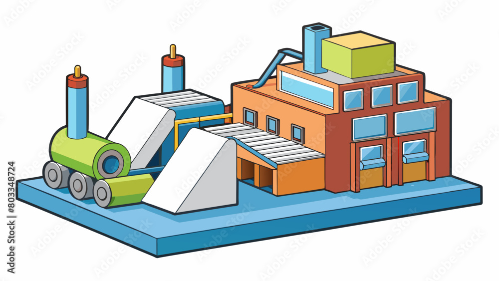 Poster A paper mill where massive machines churn out rolls of smooth paper producing crisp and professionallooking documents with a glossy finish.. Cartoon Vector