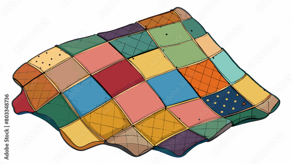 Aufkleber A patchwork quilt This combination is made up of different patterned and colored fabric pieces that are sewn together to create a cozy blanket. The. Cartoon Vector