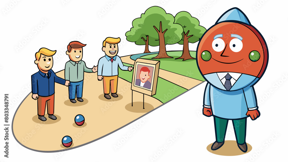 Poster a person wearing a button with their chosen candidates face walking around a park and engaging in fr