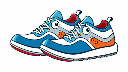Fototapeta premium A pair of running shoes with improved cushioning and better traction providing increased comfort and stability while jogging or exercising.. Cartoon Vector