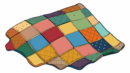 A patchwork quilt This combination is made up of different patterned and colored fabric pieces that are sewn together to create a cozy blanket. The. Cartoon Vector
