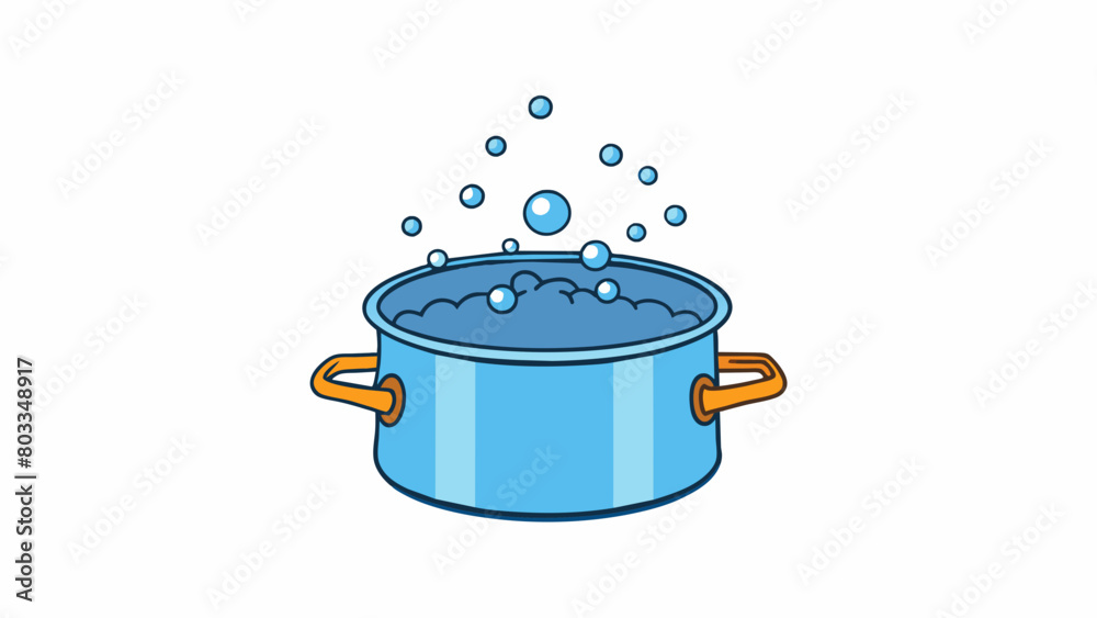 Aufkleber a pot of boiling water on a stove with tiny bubbles rising to the surface and bursting. the water is