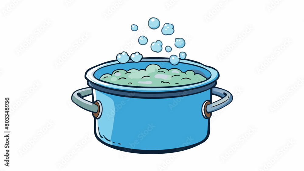 Poster a pot of boiling water its bubbles gradually rising to the surface and slowly dissipating into steam