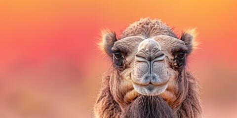 portrait of a camel, Copy space banner, funny animal postcard and print template and design