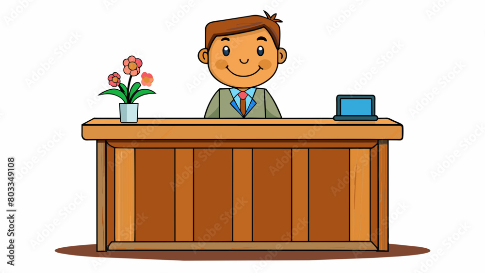 Poster a reception desk is located at the entrance of a building with a large counter and a friendly staff 