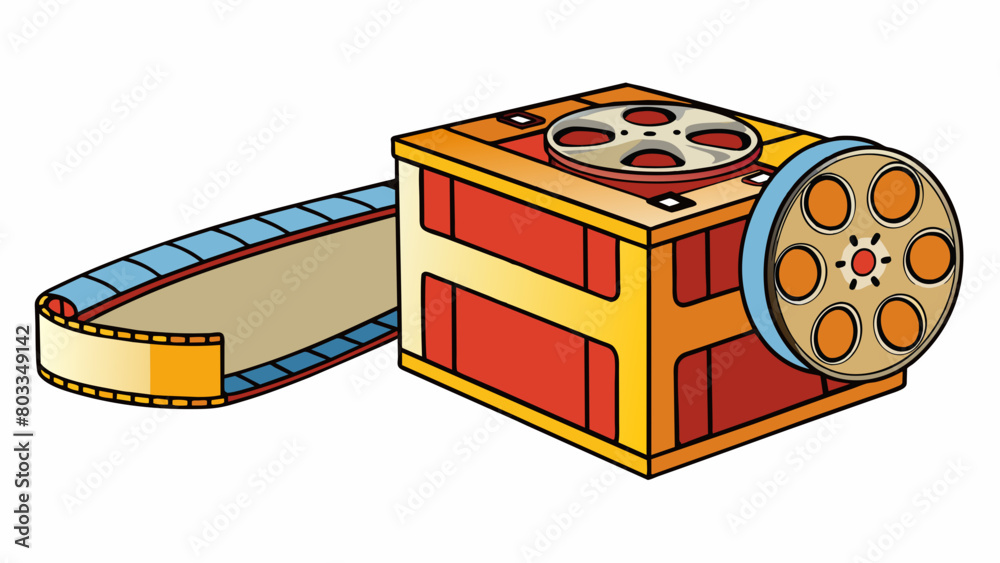 Poster A rectangular box with a lid and a handle containing a long ribbon of film with images and sound recorded on it. When inserted into a projector the. Cartoon Vector