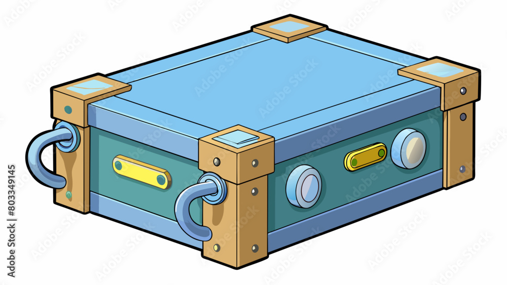 Poster A rectangular box with a hinged lid and a combination lock on the front. There are metal handles on each side and it has a rubber seal around the. Cartoon Vector