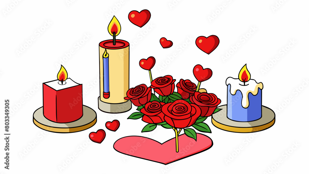 Poster a romantic atmosphere is set with flickering candlelight a bouquet of red roses and soft instrumenta