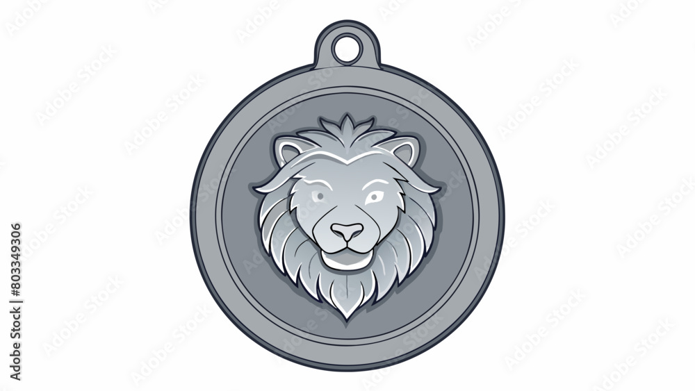 Aufkleber a round silver medallion with intricate etchings of a lions face recognized as a symbol of bravery a